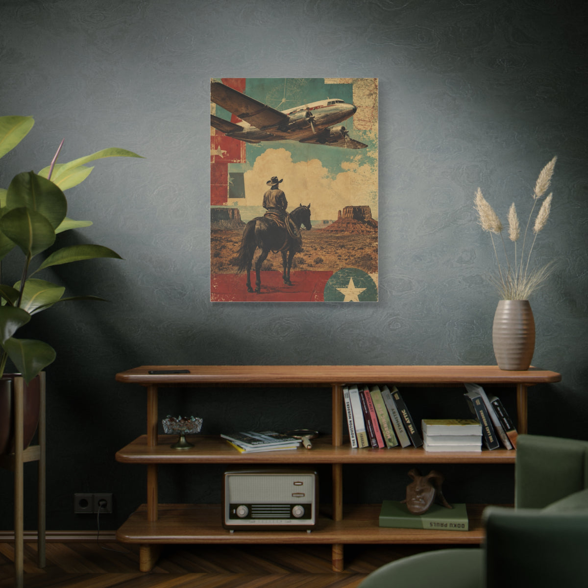 Mid-Century Western Aviation Collage Wall Art & Canvas Print