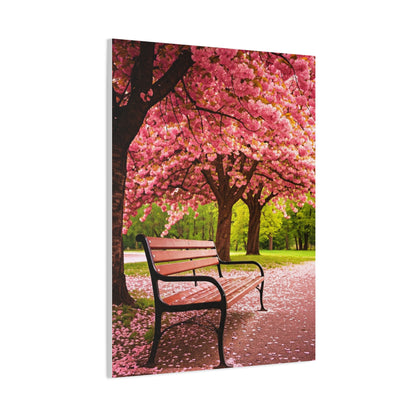Cherry Blossom Park Bench Serenity Wall Art & Canvas Prints