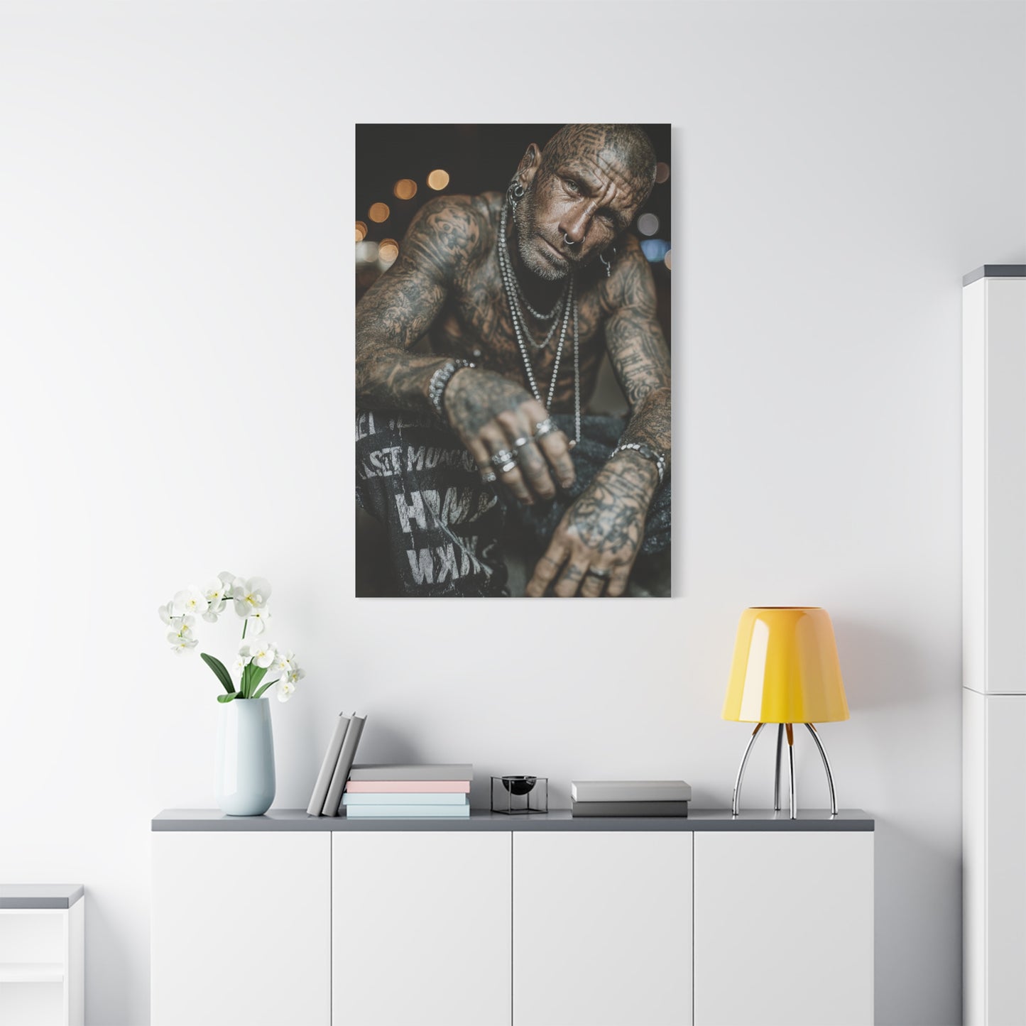 Tattooed Man Street Noir Portrait Wall Art & Canvas Print