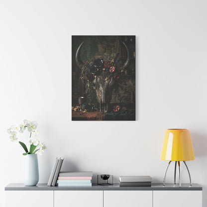 Western Gothic Bull Skull Floral Still Life Wall Art & Canvas Print
