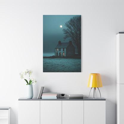 Gothic Farmhouse Moonlight Scene Wall Art & Canvas Print