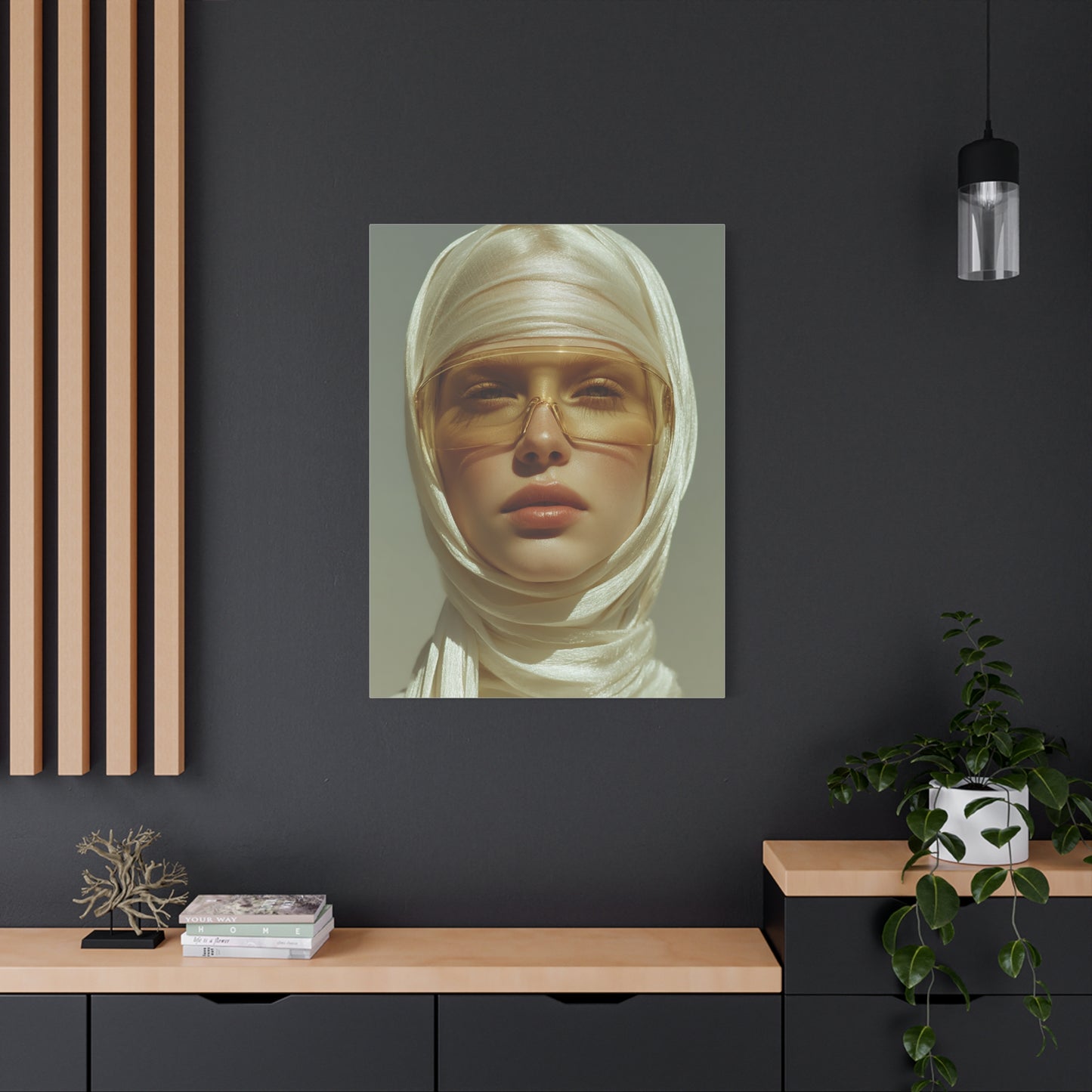 Golden Veil Futuristic Portrait Wall Art & Canvas Print