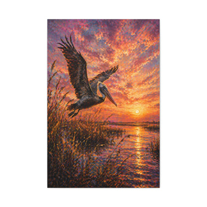 Pelican Marsh Sunset Scene Wall Art & Canvas Print