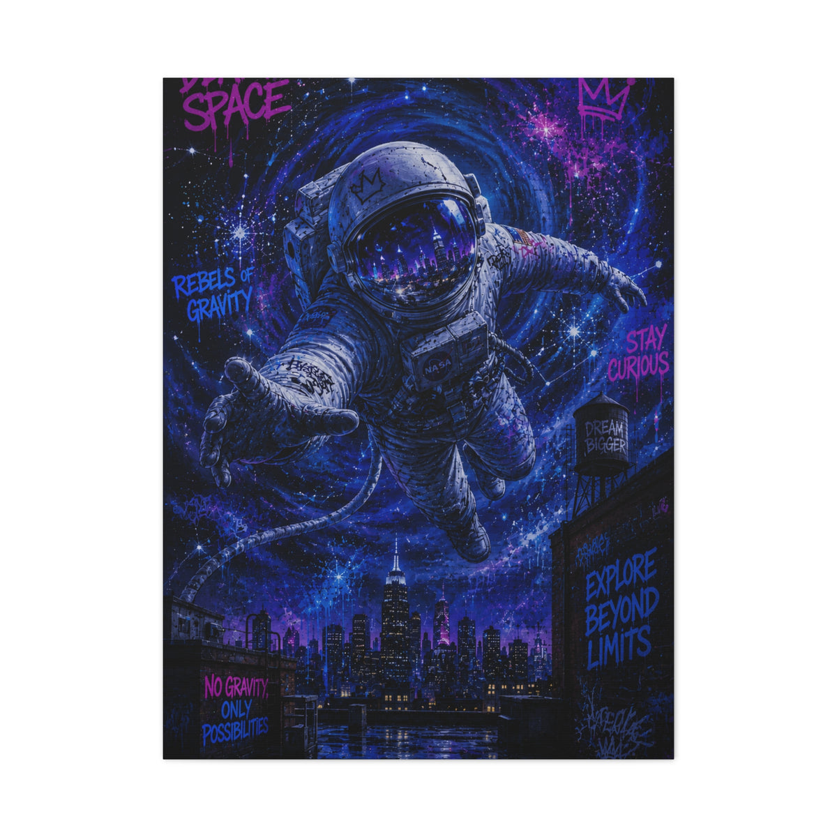 Cosmic Graffiti Astronaut Street Wall Art & Canvas Print