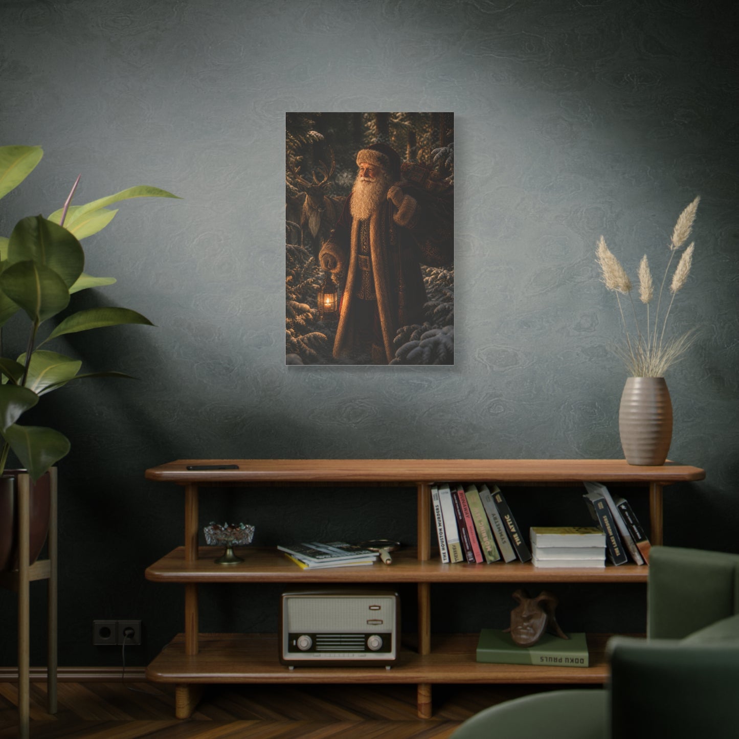 Woodland Lantern Santa Wall Art & Canvas Print