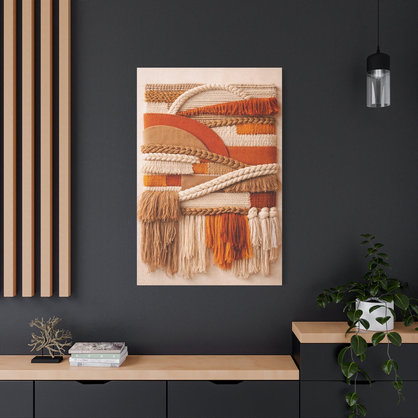 Boho Textile Orange Fiber Composition Wall Art & Canvas Print