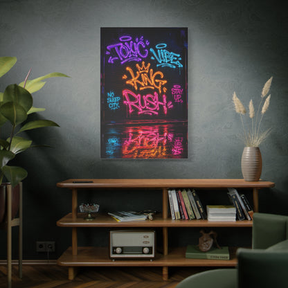 Neon Typography Hustle Street Wall Art & Canvas Print