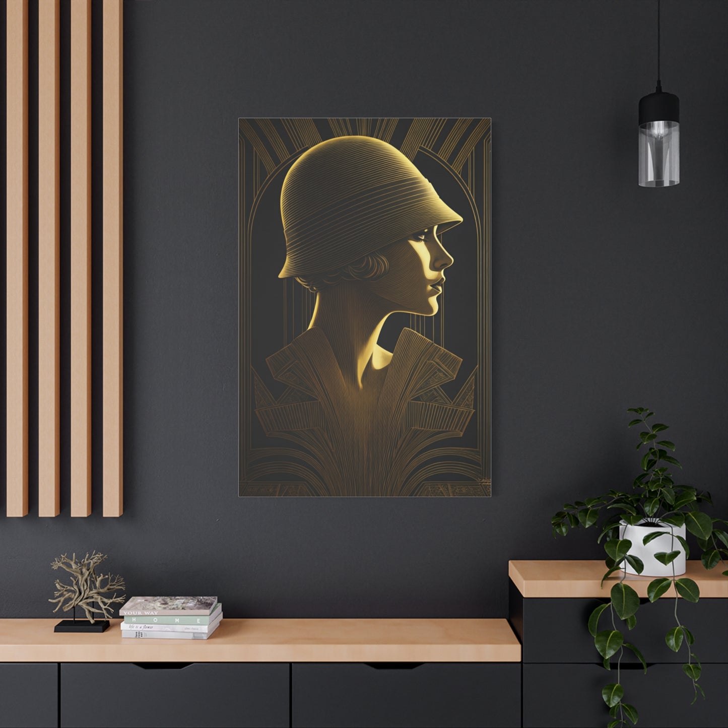 Golden Deco Profile Woman Wall Art & Canvas Prints