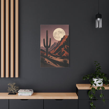 Desert Moonrise Cactus Landscape Wall Art & Canvas Print