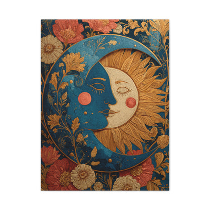 Celestial Sun and Moon Folk Wall Art & Canvas Print