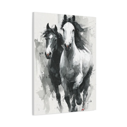 Monochrome Running Horses Abstract Wall Art & Canvas Print