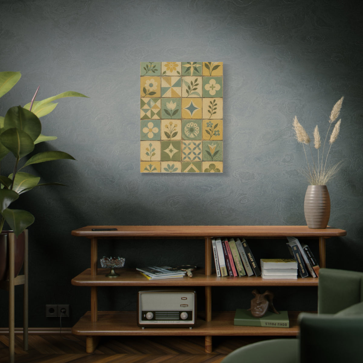 Mid-Century Floral Tile Pattern Wall Art & Canvas Print