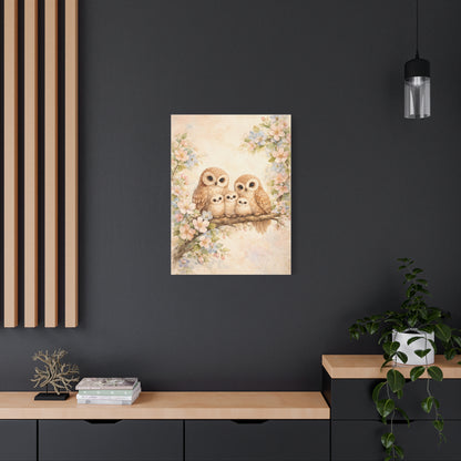 Whimsical Owl Family Blossom Scene Wall Art & Canvas Print