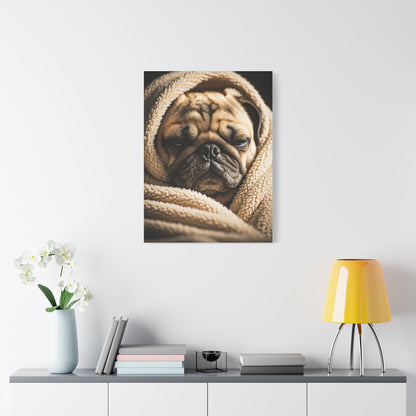Wrapped in Warmth Pug Wall Art & Canvas Print