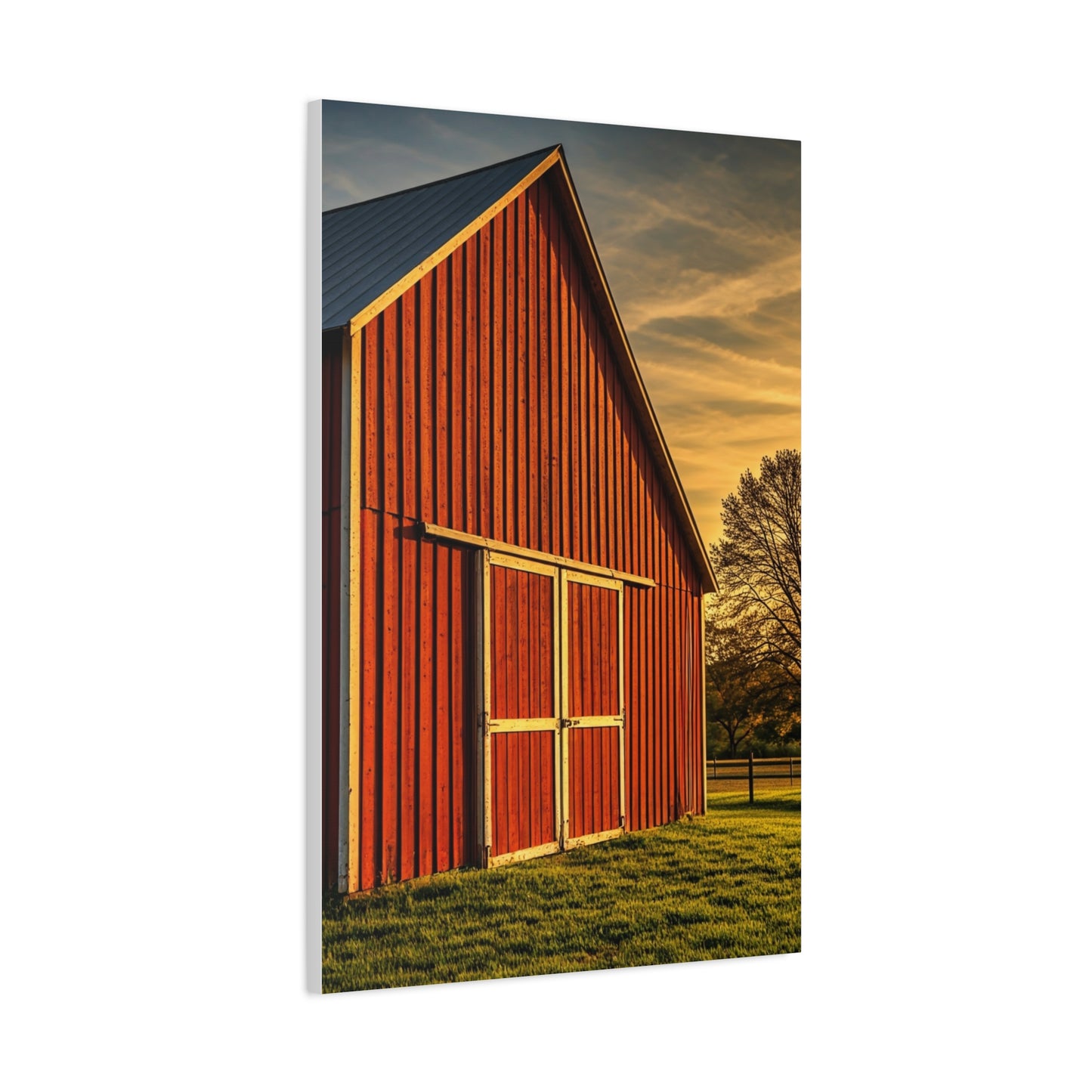 Red Barn in Golden Countryside Wall Art & Canvas Prints