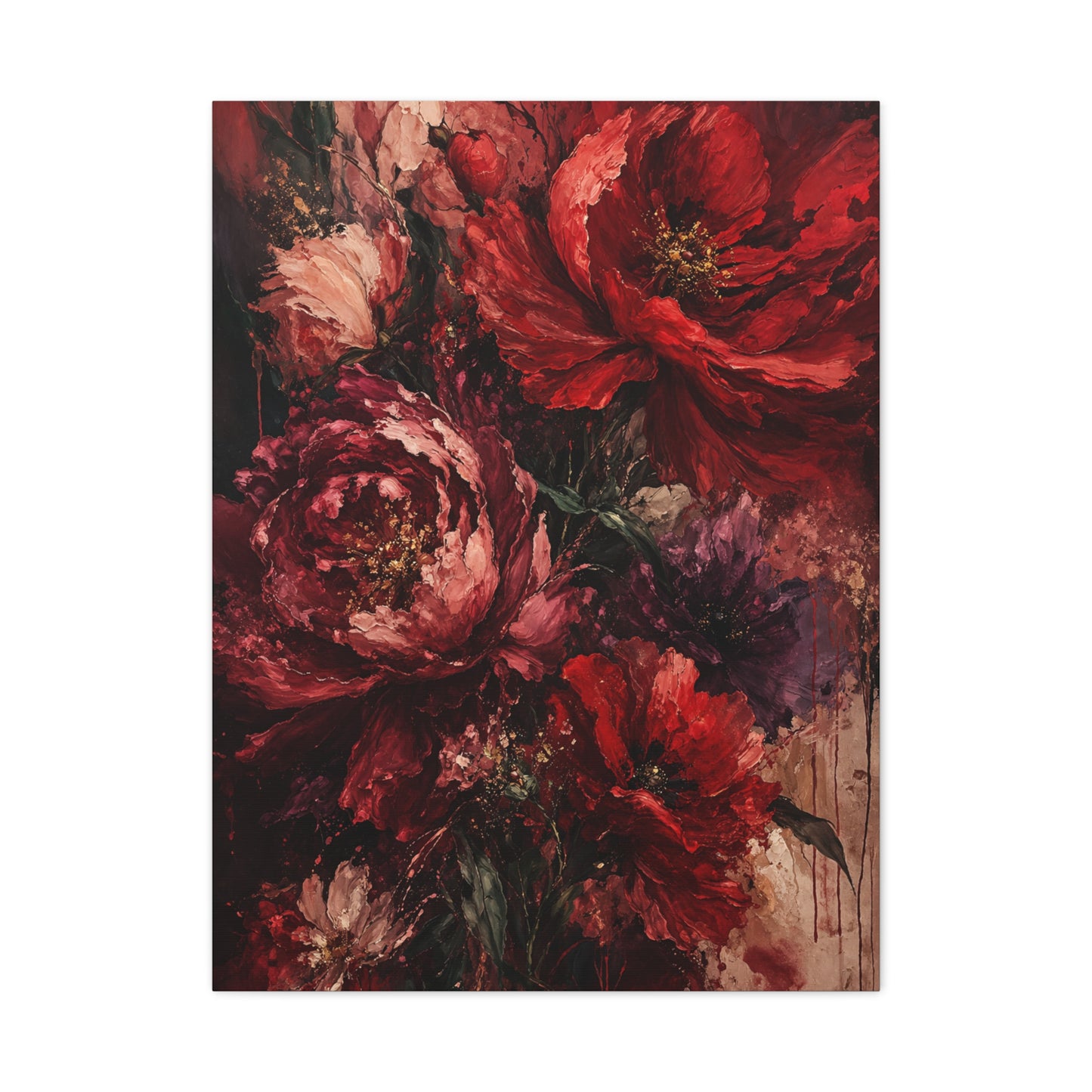 Red Floral Expressionist Painting Wall Art & Canvas Print