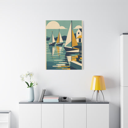 Geometric Harbor Sailboats Wall Art & Canvas Print