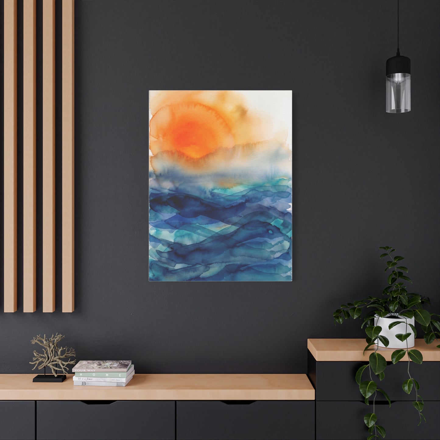 Minimal Orange Sunrise Watercolor Wall Art & Canvas Print