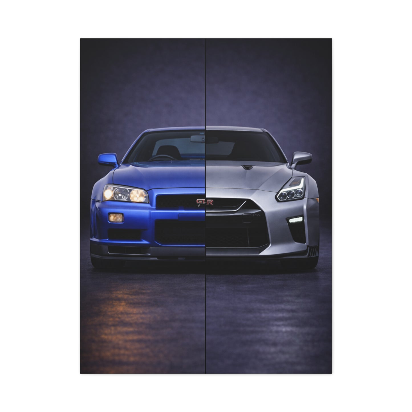 Nissan GT R Split R34 Skyline vs R35 Evolution Wall Art & Canvas Prints