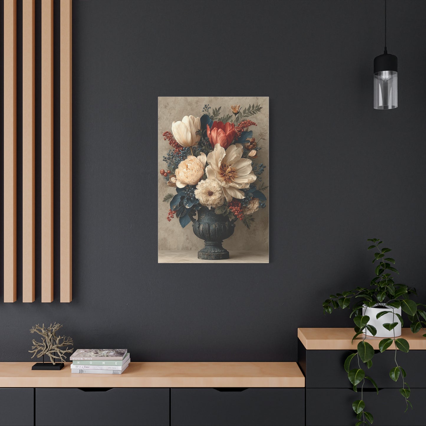 Scandinavian Folk Floral Urn Wall Art & Canvas Print