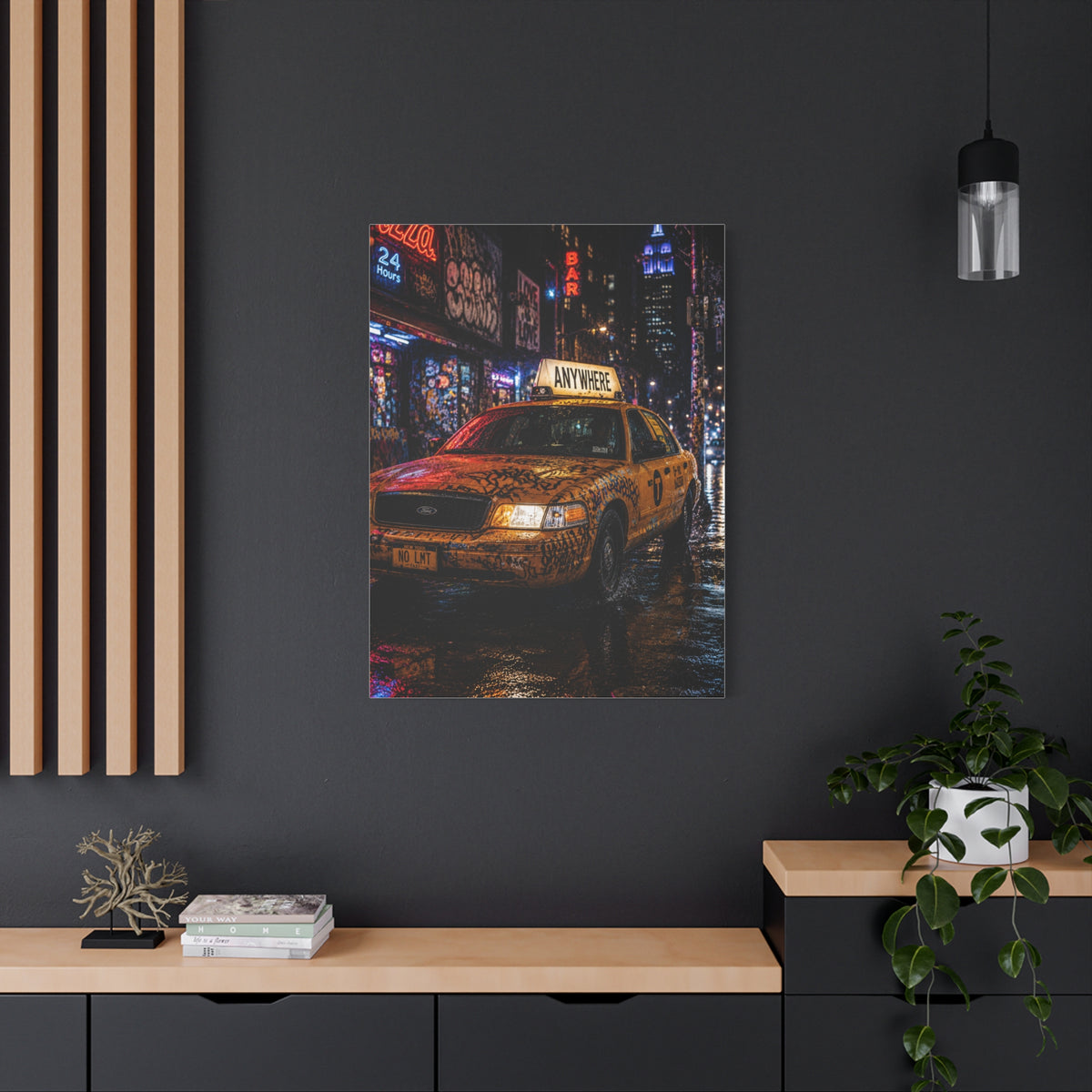 NYC Graffiti Taxi Night Street Wall Art & Canvas Print