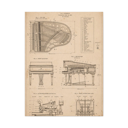 Steinway Grand Piano Technical Diagram Wall Art & Canvas Print