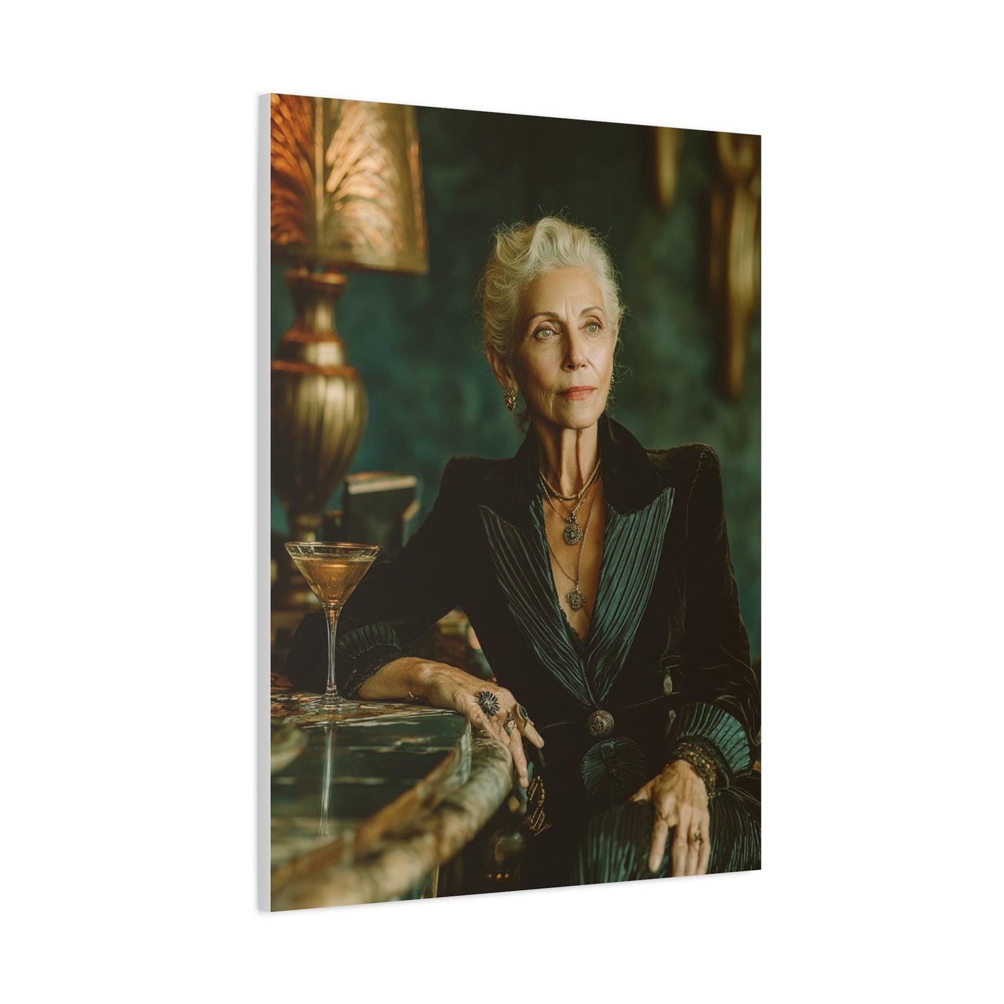 Silver-Haired Woman Martini Portrait Wall Art & Canvas Print