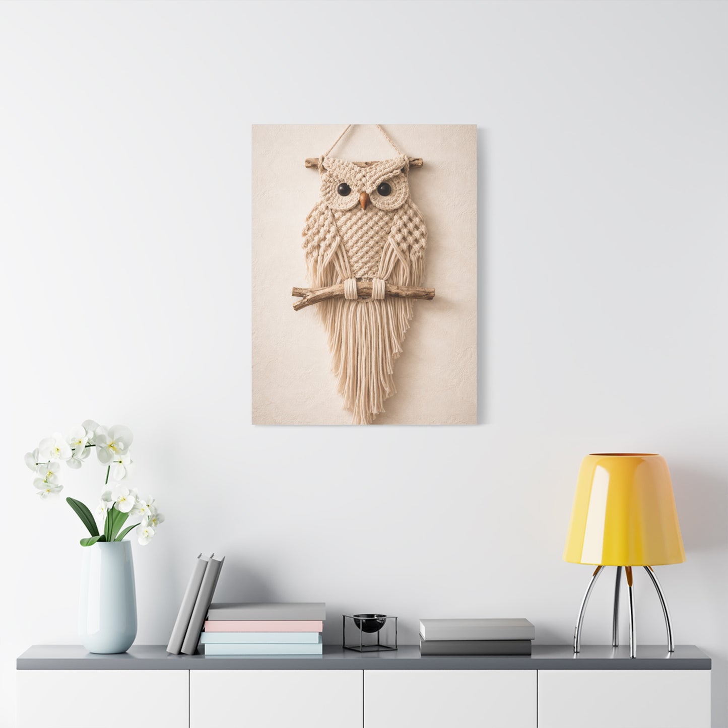 Boho Macrame Owl Textile Wall Art & Canvas Print