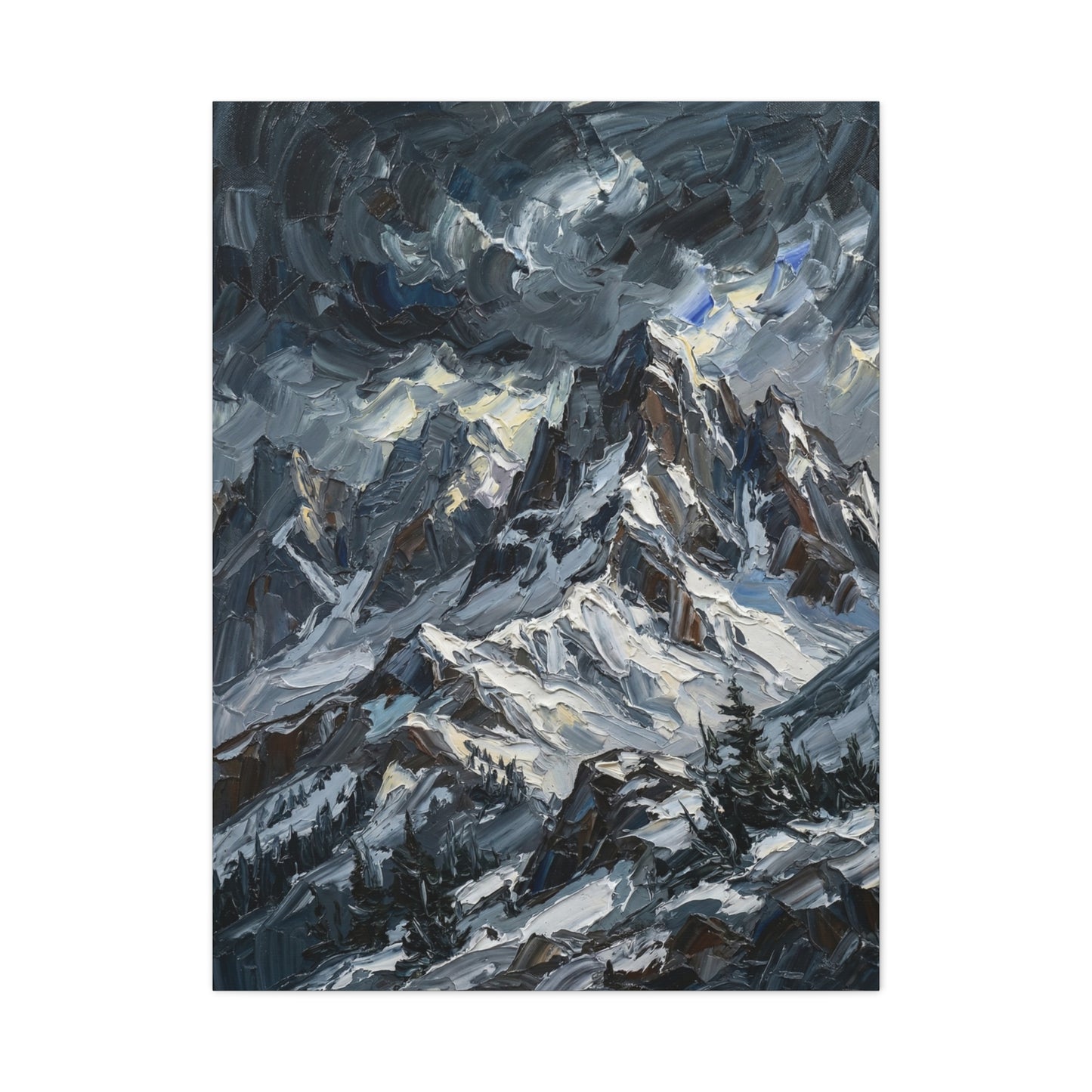 Thick Impasto Oil Mountain Stormscape Wall Art & Canvas Print