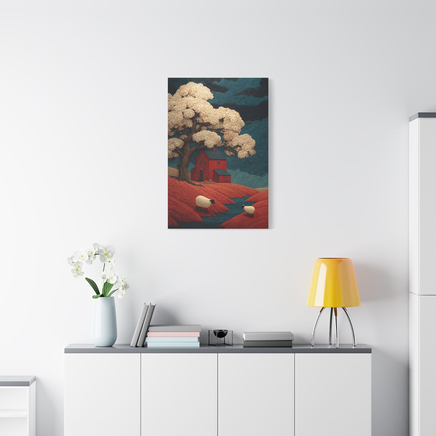 Primitive Farmhouse Sheep Folk Scene Wall Art & Canvas Print