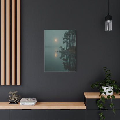 Gray Horse Moonlit Lake Wall Art & Canvas Print