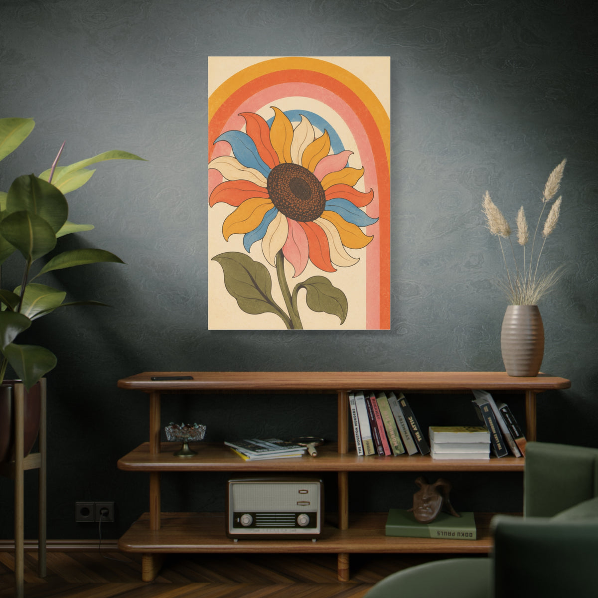 Retro Rainbow Sunflower Wall Art & Canvas Print