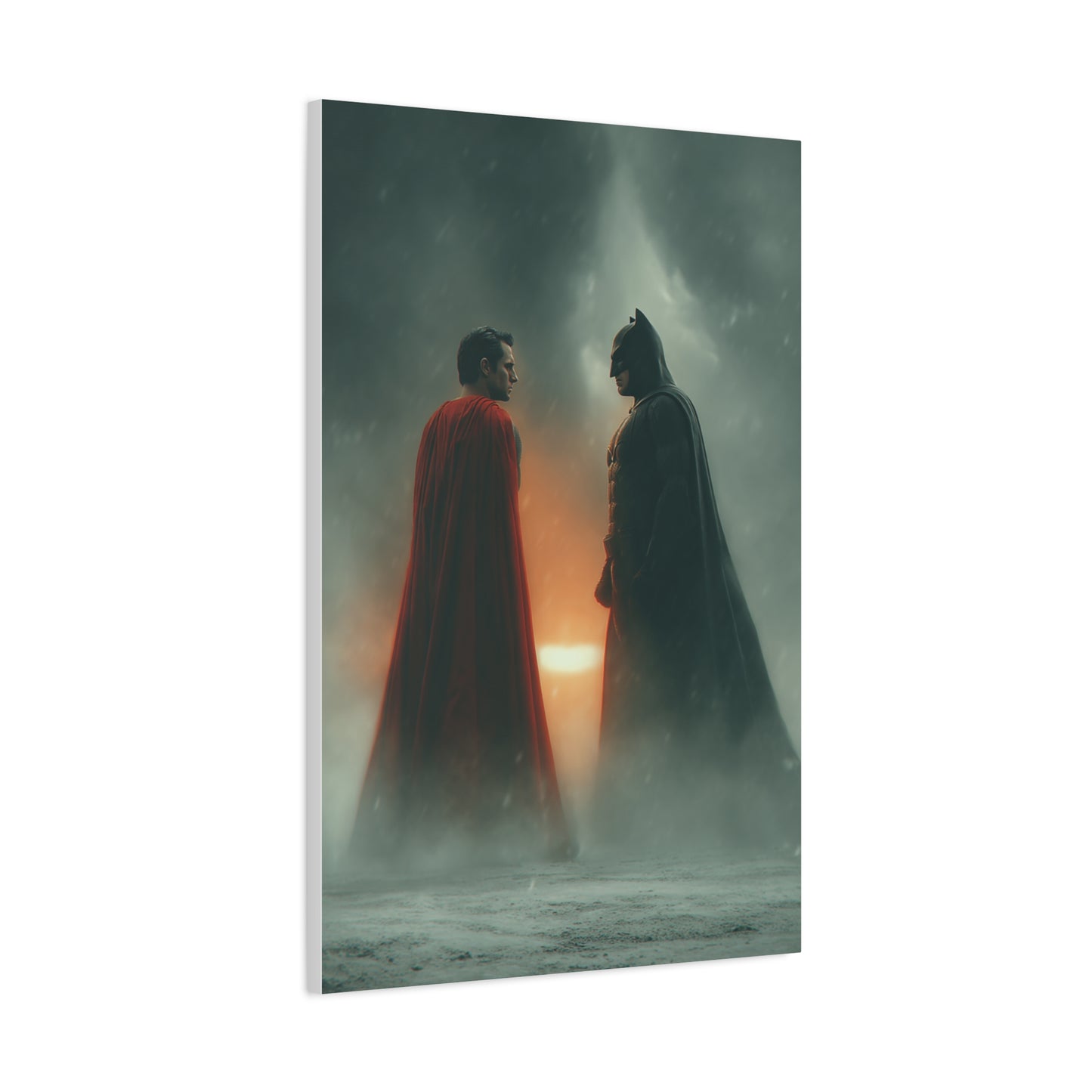 Batman vs Superman Foggy Standoff Poster Wall Art & Canvas Print