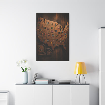 Wooden Beer Cap USA Map Wall Art & Canvas Print