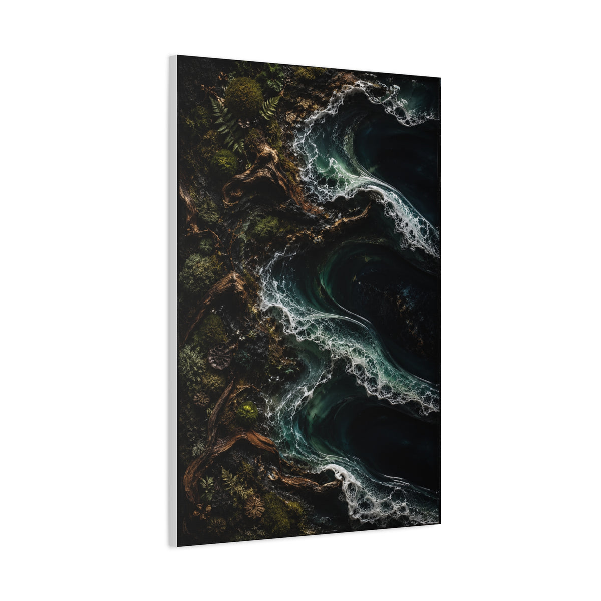 Dark Biophilic Coastal Wave Composition Wall Art & Canvas Print