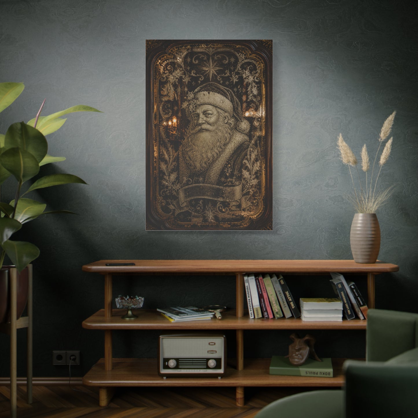 Victorian Etched Mirror Santa Wall Art & Canvas Print