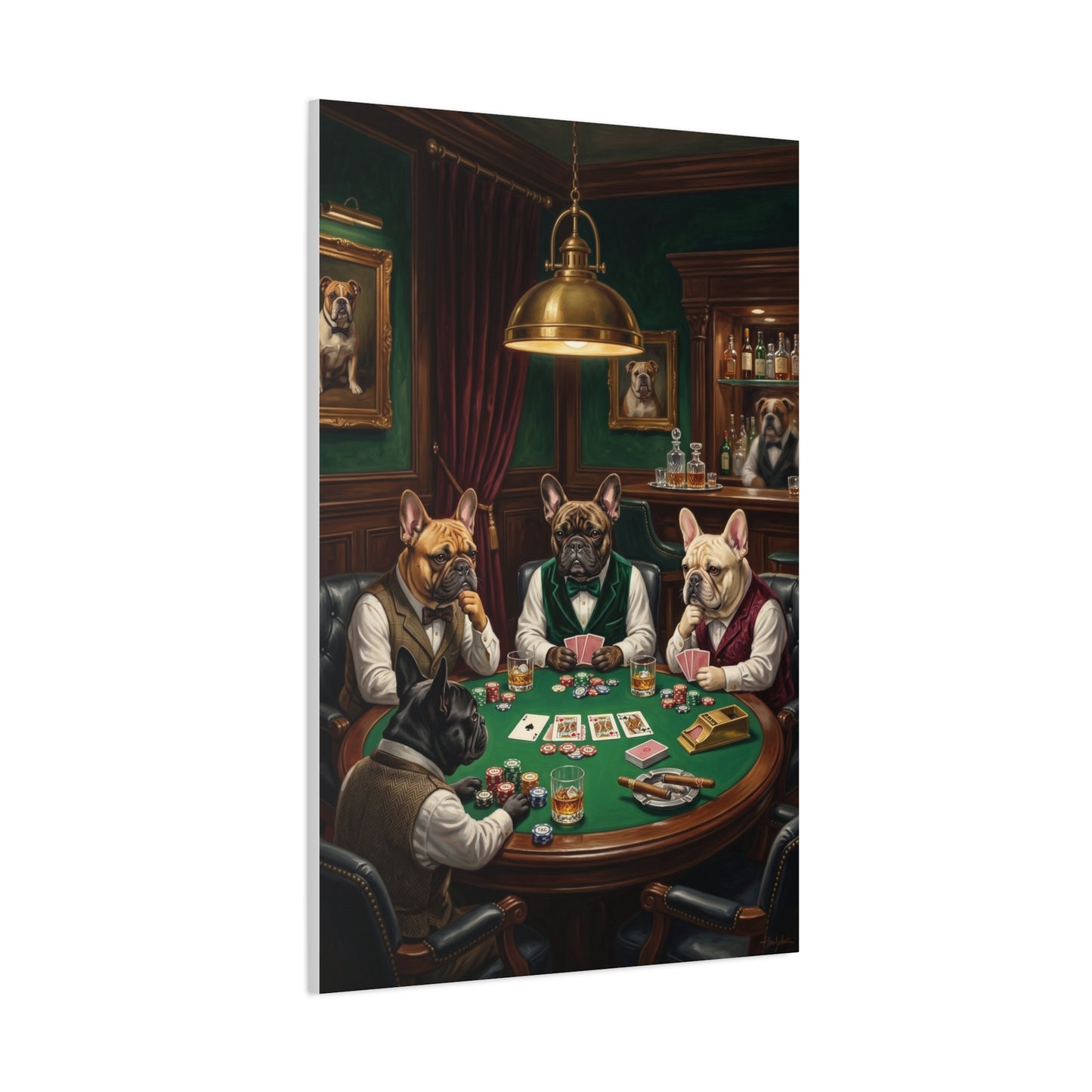 French Bulldog Private Bar Poker Scene Wall Art & Canvas Print