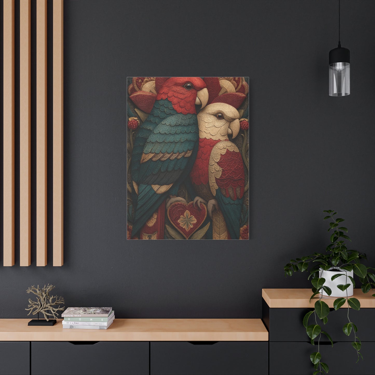 Fraktur Lovebirds Folk Ornament Wall Art & Canvas Print