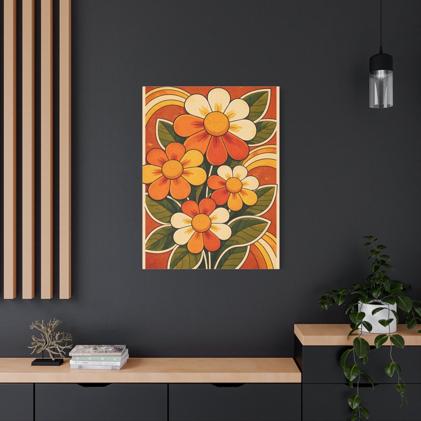 Vintage Groovy Floral Orange Composition Wall Art & Canvas Print
