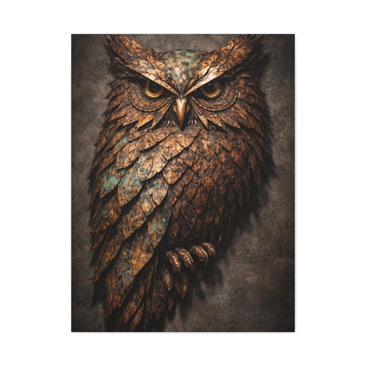 Rustic Metal Feather Owl Sculpture Wall Art & Canvas Print