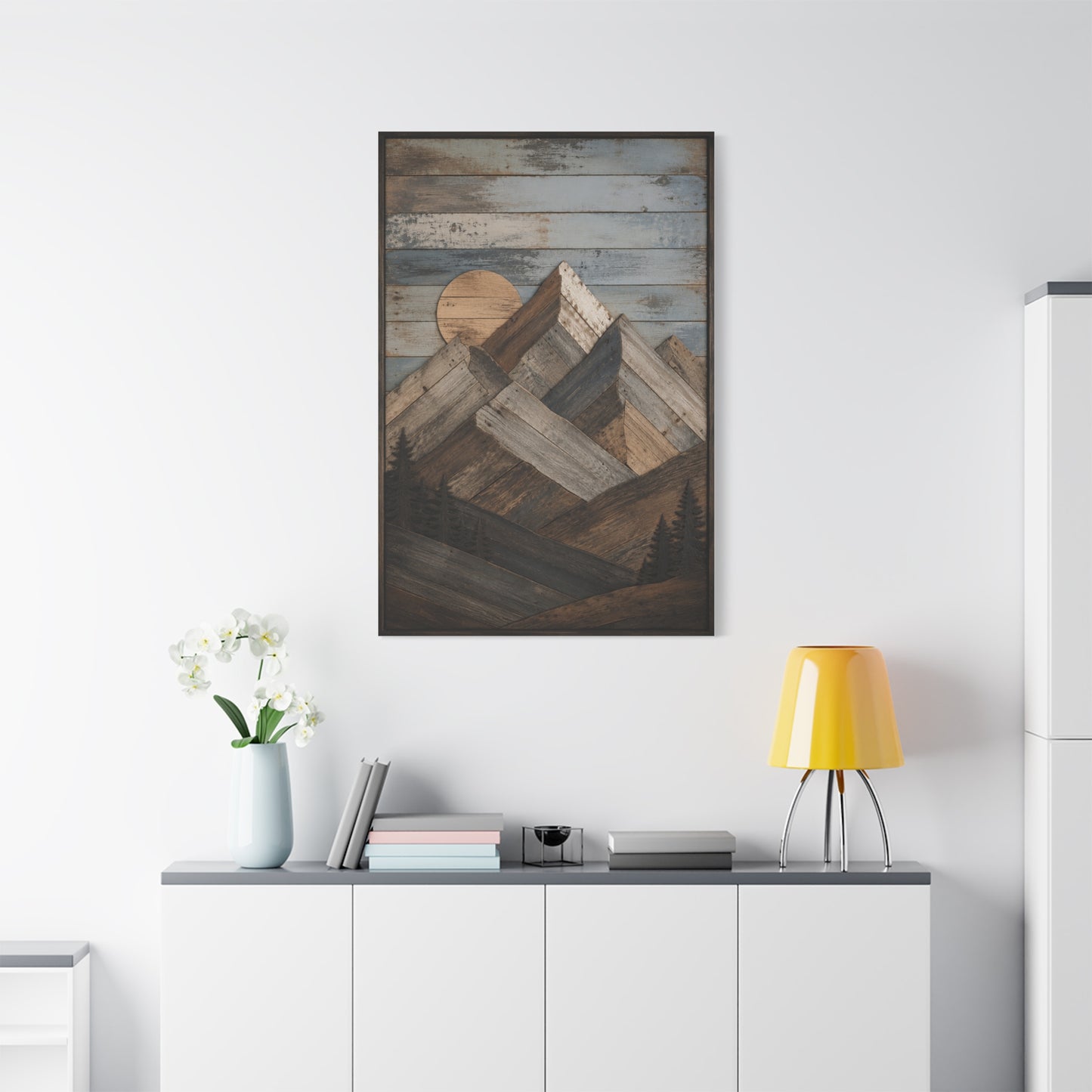 Reclaimed Wood Mountain Landscape Wall Art & Canvas Print