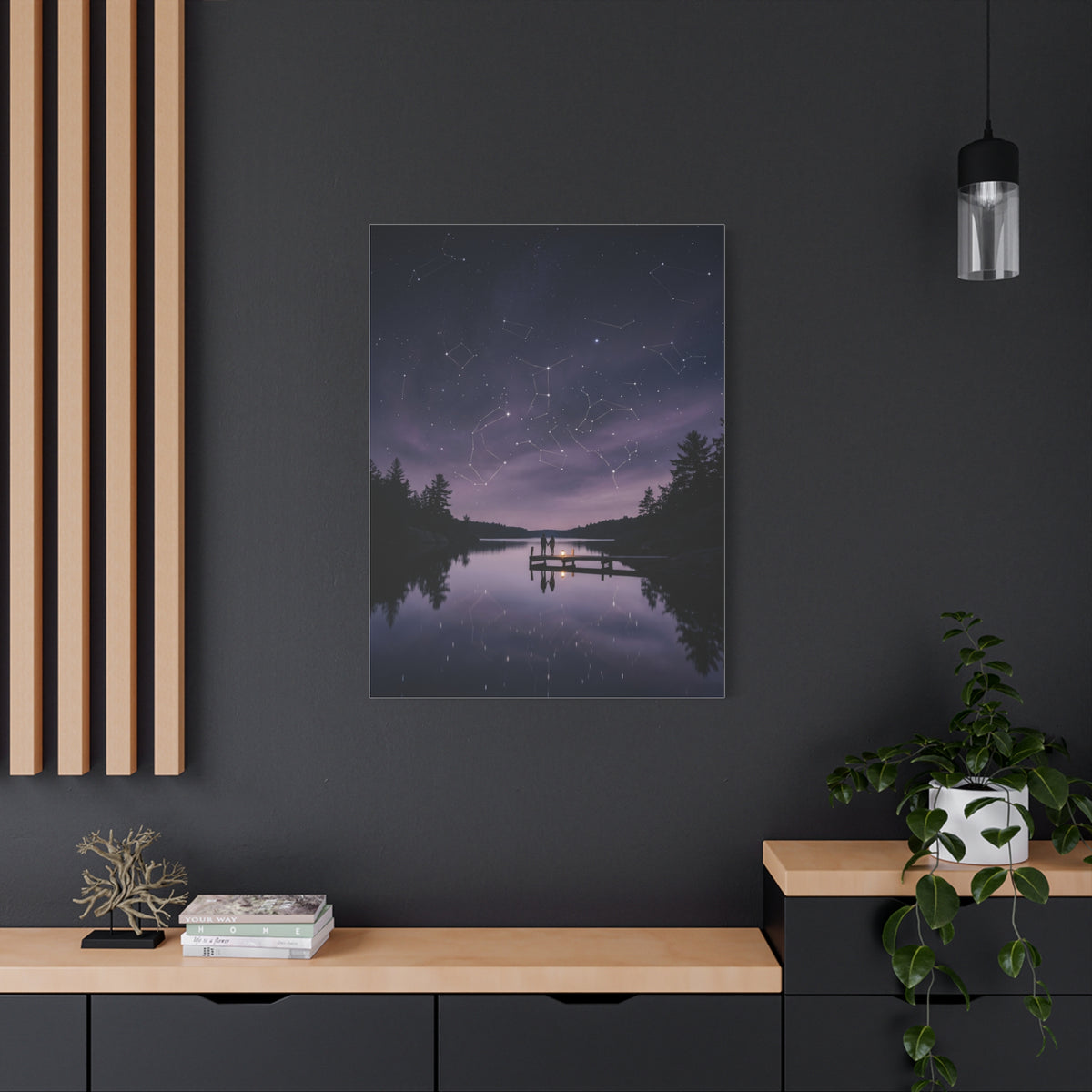 Starlit Reflection Lovers Minimal Scene Wall Art & Canvas Print