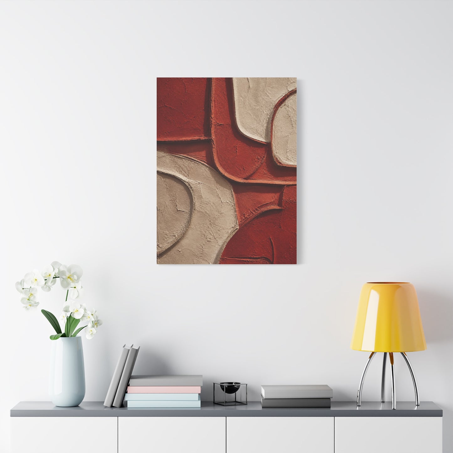 Red and Beige Sculptural Minimal Abstraction Wall Art & Canvas Print