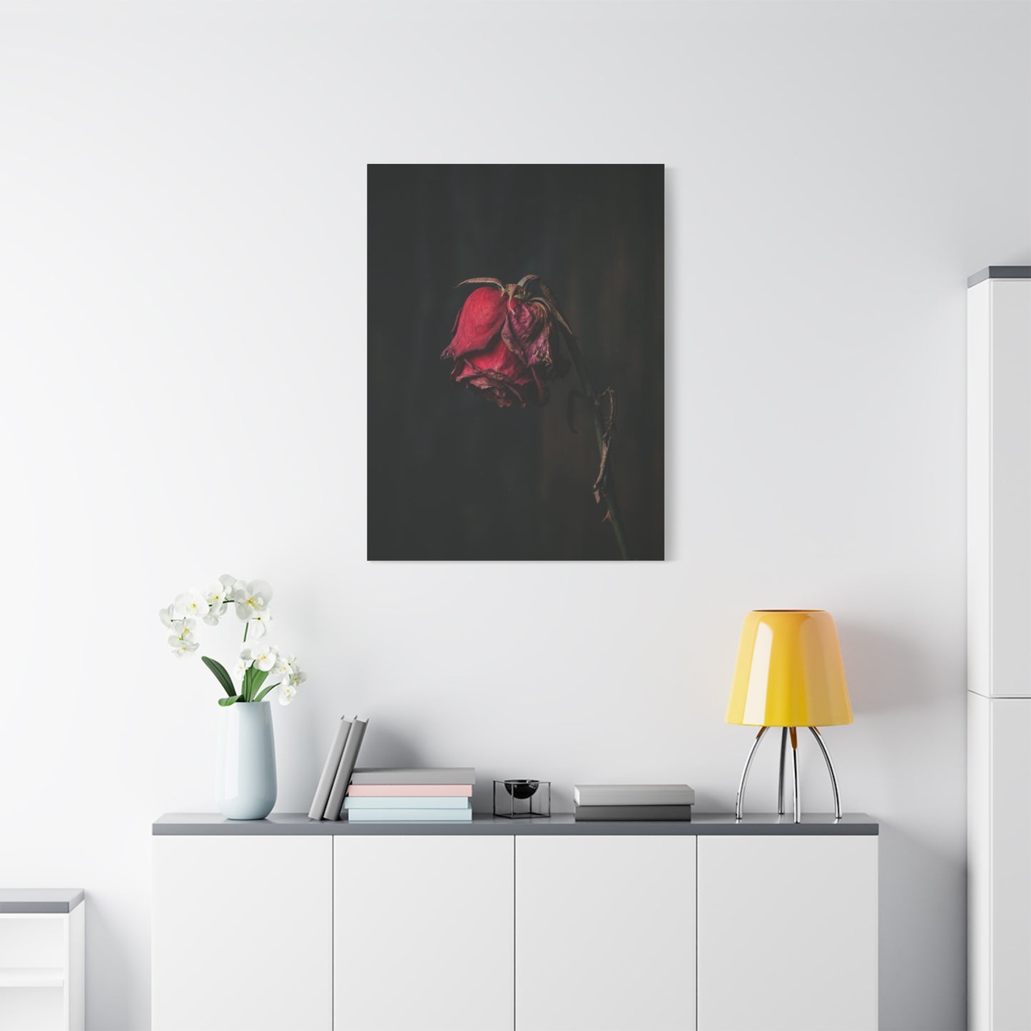 Withered Crimson Rose Still Life Wall Art & Canvas Print