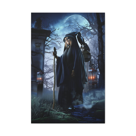Witch with Raven Dark Fantasy Wall Art & Canvas Print