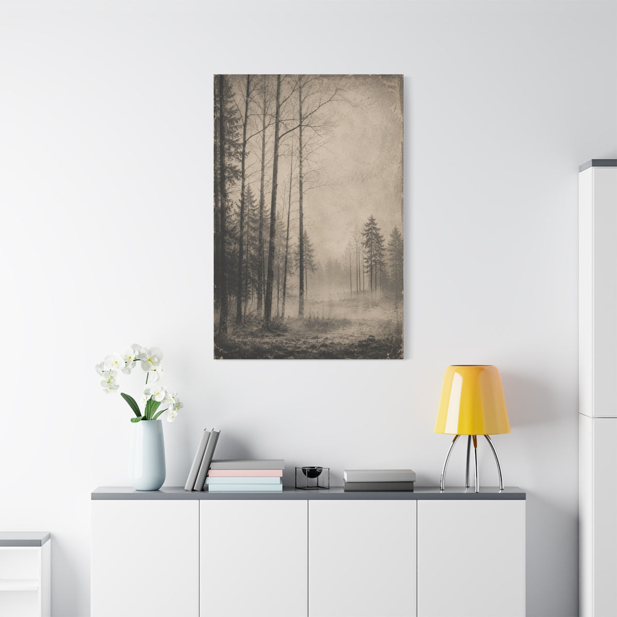 Vintage Fog Forest Monochrome Trees Wall Art & Canvas Print