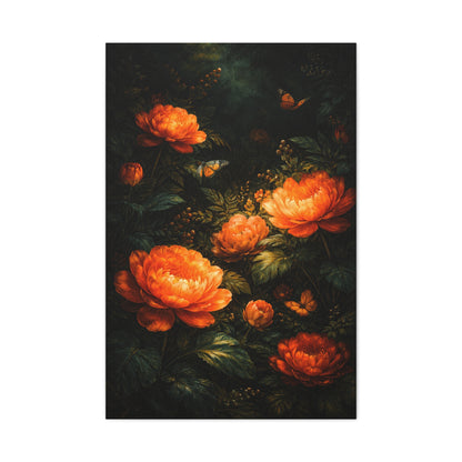 Dark Botanical Orange Bloom Study Wall Art & Canvas Print