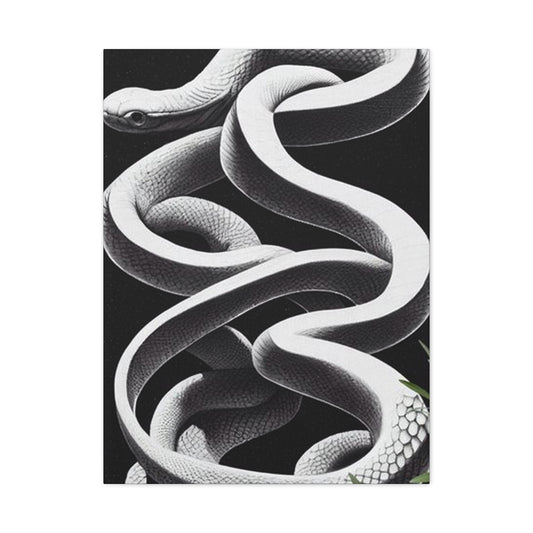 White Snake On Black Poster Wall Art & Canvas Prints