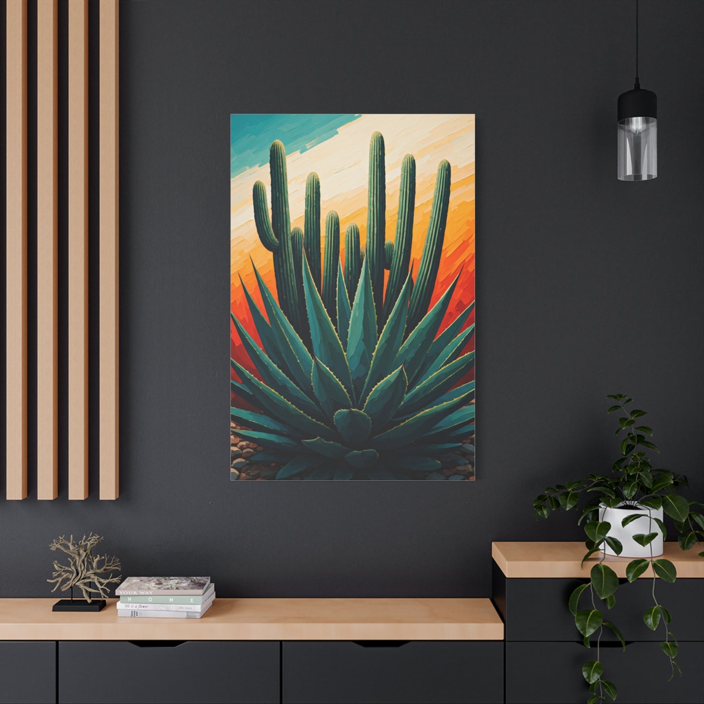 Agave Foreground Desert Saguaro Painting Wall Art & Canvas Prints