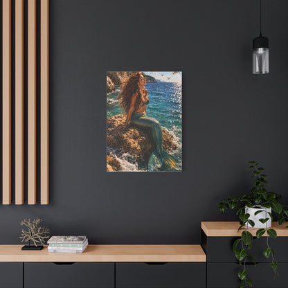 Sunlit Coastal Mermaid Escape Wall Art & Canvas Print